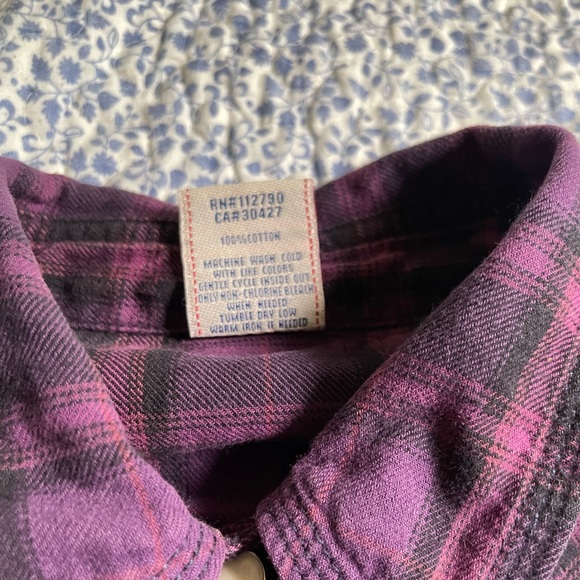 TRUE RELIGION Western Pearl Snap Purple Plaid Size W Small - Picture 6 of 13